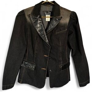 ALLEN B. BY ALLEN SCHWARTZ Dark Denim Blazer with Leather Trim Lapels
